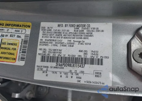 2020 Ford Fusion Titanium из США, поврежденный, VIN 3FA6P0D98LR115437